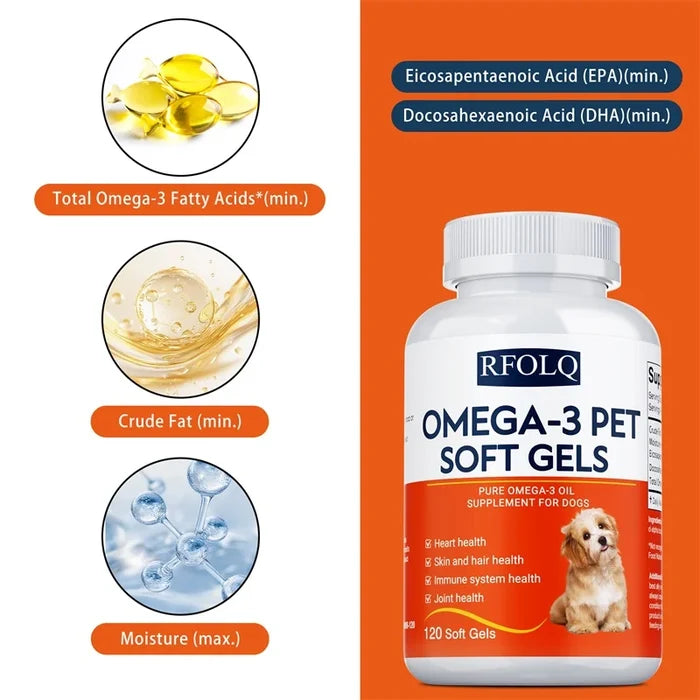 Omega-3 Pet Supplement - Fish Oil for Dogs with EPA & DHA - Supports Heart, Skin, Coat & Immune Health Happy Tails Pet Shop Store