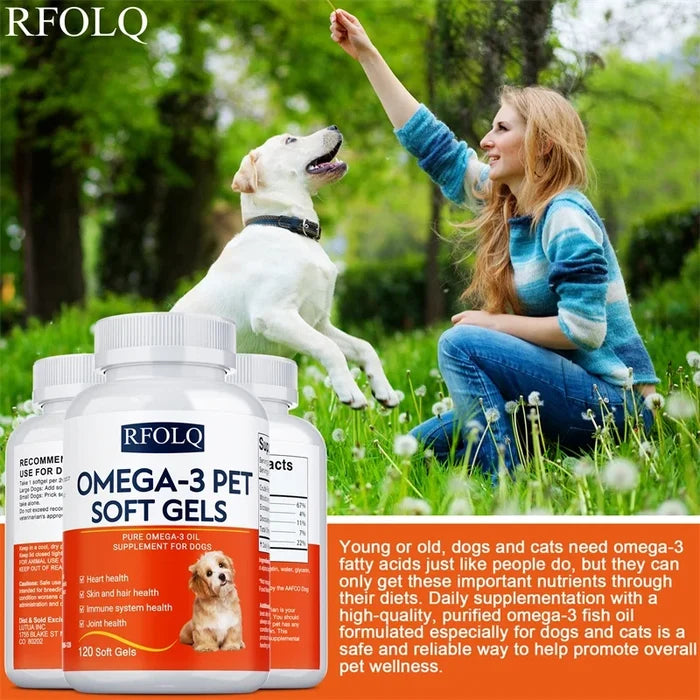 Omega-3 Pet Supplement - Fish Oil for Dogs with EPA & DHA - Supports Heart, Skin, Coat & Immune Health Happy Tails Pet Shop Store