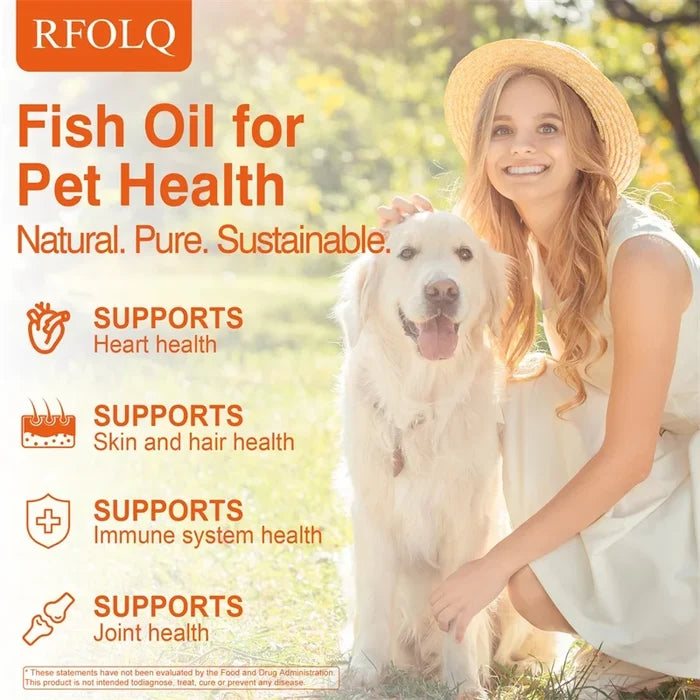 Omega-3 Pet Supplement - Fish Oil for Dogs with EPA & DHA - Supports Heart, Skin, Coat & Immune Health Happy Tails Pet Shop Store