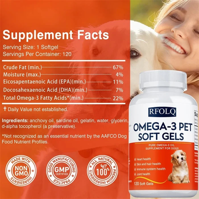 Omega-3 Pet Supplement - Fish Oil for Dogs with EPA & DHA - Supports Heart, Skin, Coat & Immune Health Happy Tails Pet Shop Store