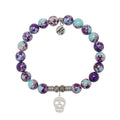 Purple Blue Jasper Gemstone Bracelet with Skull CZ Sterling Silver Charm