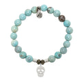 Robins Egg Agate Gemstone Bracelet with Skull CZ Sterling Silver Charm