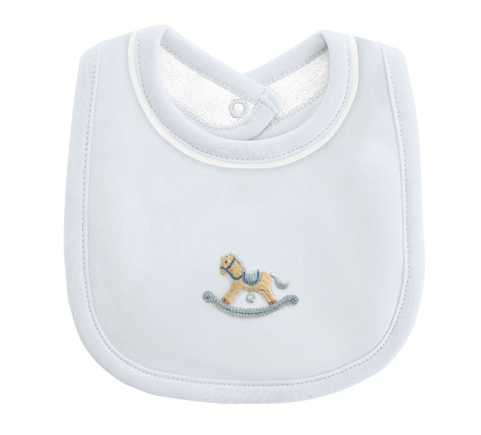 Rocking Horse Blue Bib with Piping