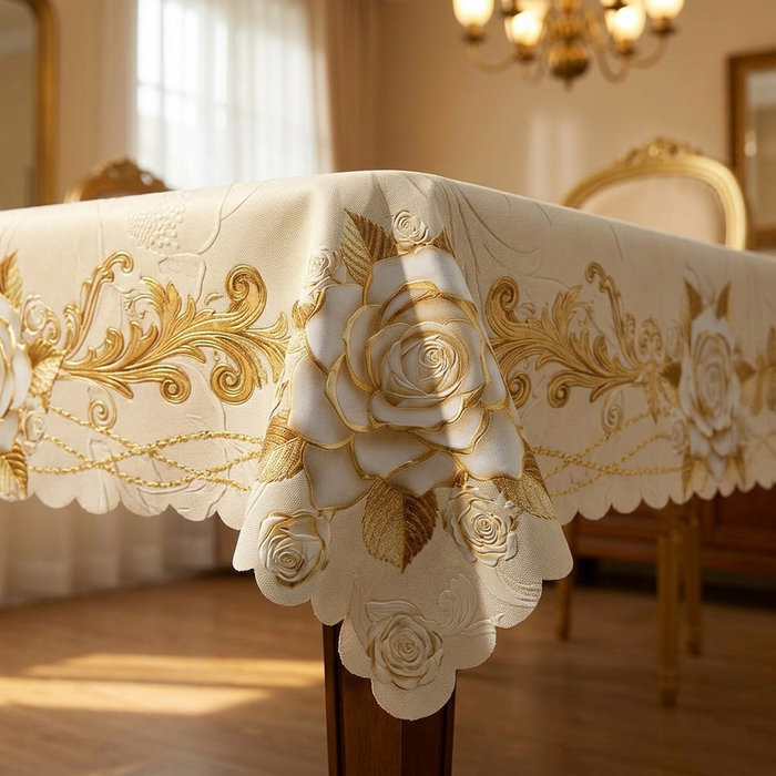 Rosalina – Embossed gold rose waterproof tablecloth