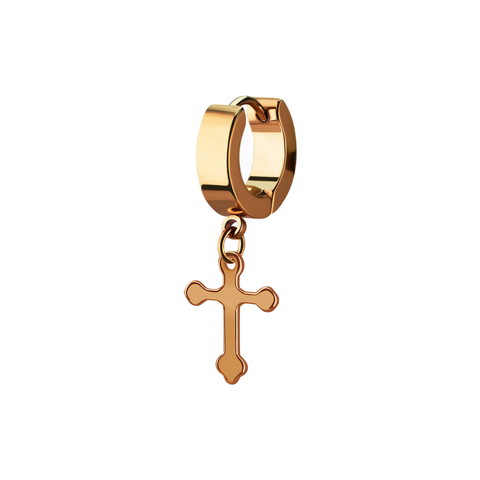 Rose Gold Surgical Steel Cross Huggie Surgical Steel / Rose Gold Huggie