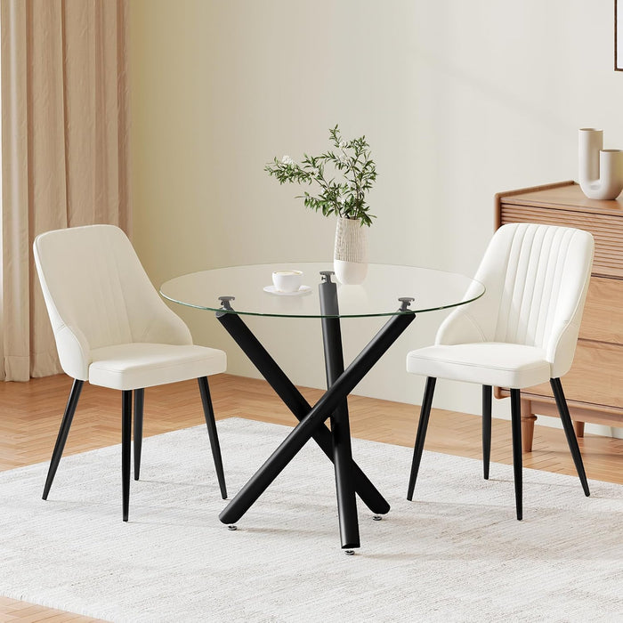 Black Leg Table & Velvet Cream Chairs
