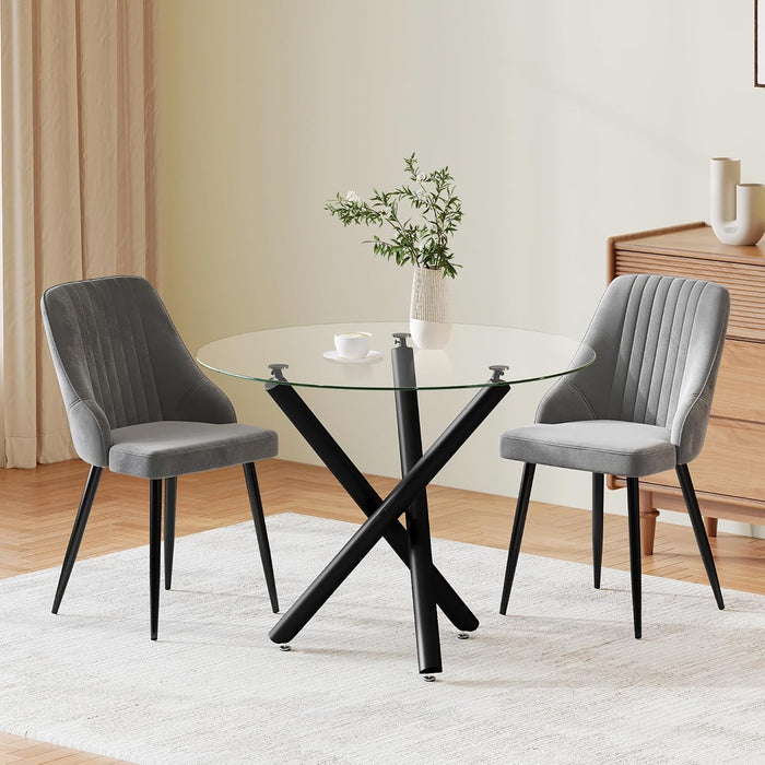 Black Leg Table & Velvet Grey Chairs