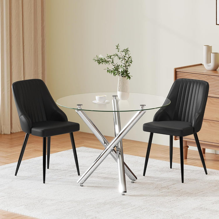 Chrome Leg Table & Pu Black Chairs
