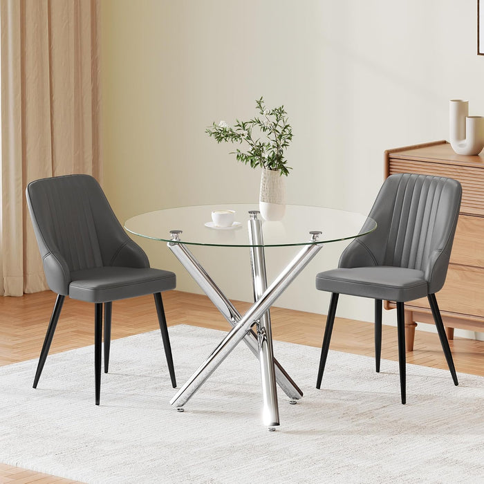 Chrome Leg Table & Pu Grey Chairs