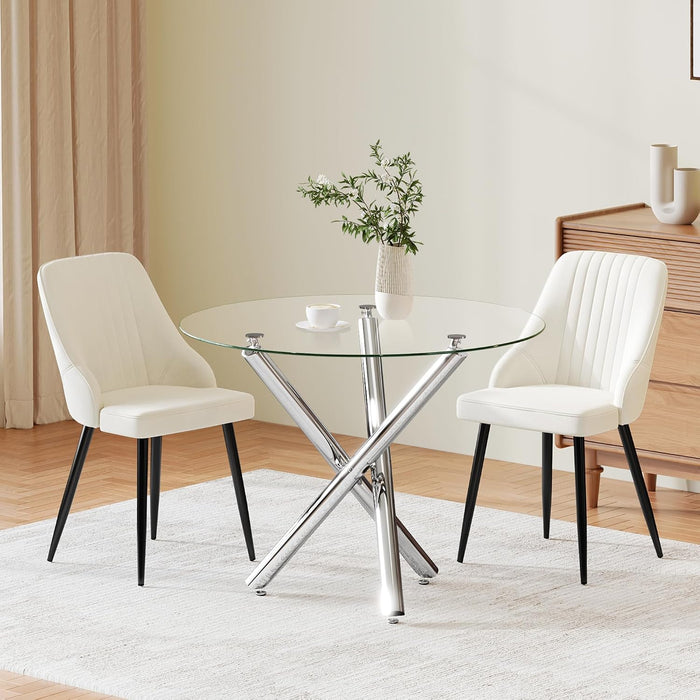 Chrome Leg Table & Velvet Cream Chairs