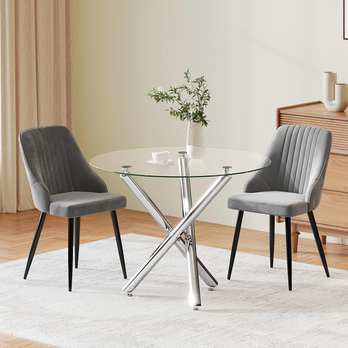 Chrome Leg Table & Velvet Grey Chairs