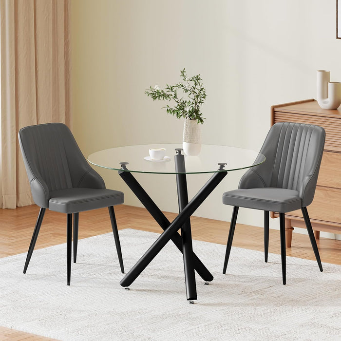 Black Leg Table & PU Grey Chairs