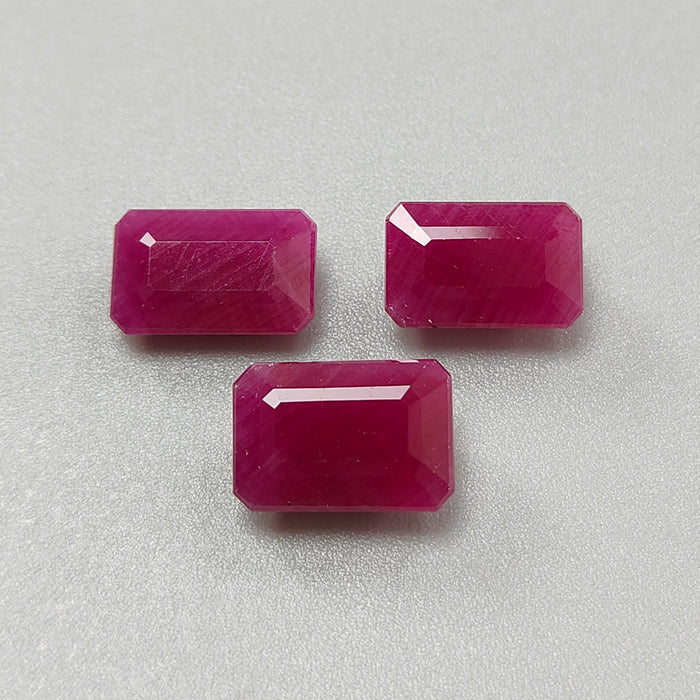Ruby Gemstone Faceted Cut: 14.60cts Natural Untreated Unheated Red Ruby Baguette Shape 11*7mm - 12*8mm 3pcs for Jewelry July Birthstone