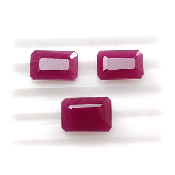 Ruby Gemstone Faceted Cut: 14.60cts Natural Untreated Unheated Red Ruby Baguette Shape 11*7mm - 12*8mm 3pcs for Jewelry July Birthstone