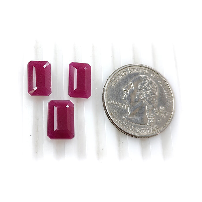 Ruby Gemstone Faceted Cut: 14.60cts Natural Untreated Unheated Red Ruby Baguette Shape 11*7mm - 12*8mm 3pcs for Jewelry July Birthstone