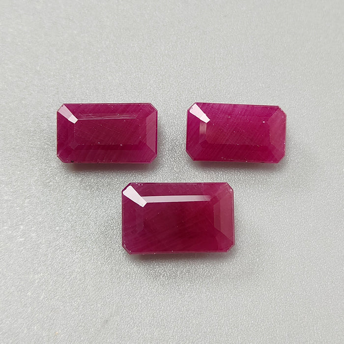 Ruby Gemstone Faceted Cut: 19.00cts Natural Untreated Unheated Red Ruby Baguette Shape 12*8.5mm - 14*9mm 3pcs for Jewelry July Birthstone