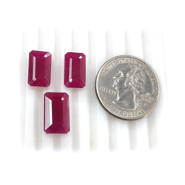 Ruby Gemstone Faceted Cut: 19.00cts Natural Untreated Unheated Red Ruby Baguette Shape 12*8.5mm - 14*9mm 3pcs for Jewelry July Birthstone