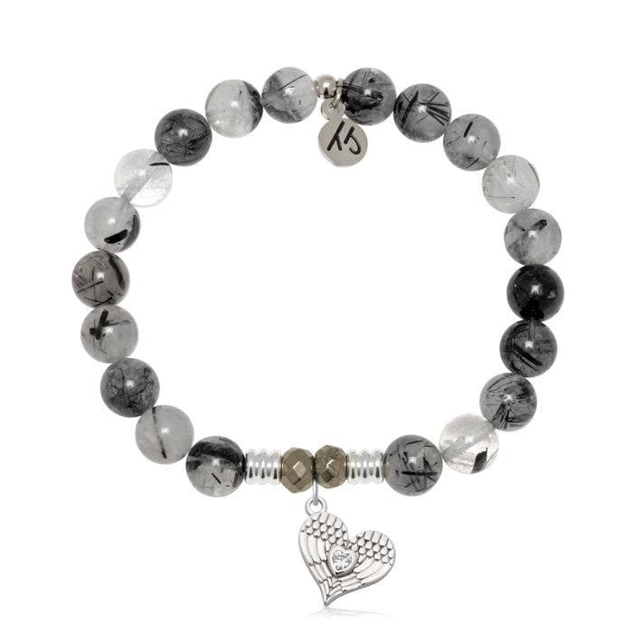 Rutilated Quartz Gemstone Bracelet with Angel Love Sterling Silver Charm
