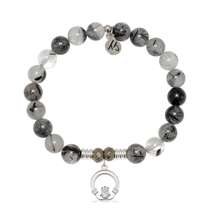 Rutilated Quartz Gemstone Bracelet with Claddagh Sterling Silver Charm