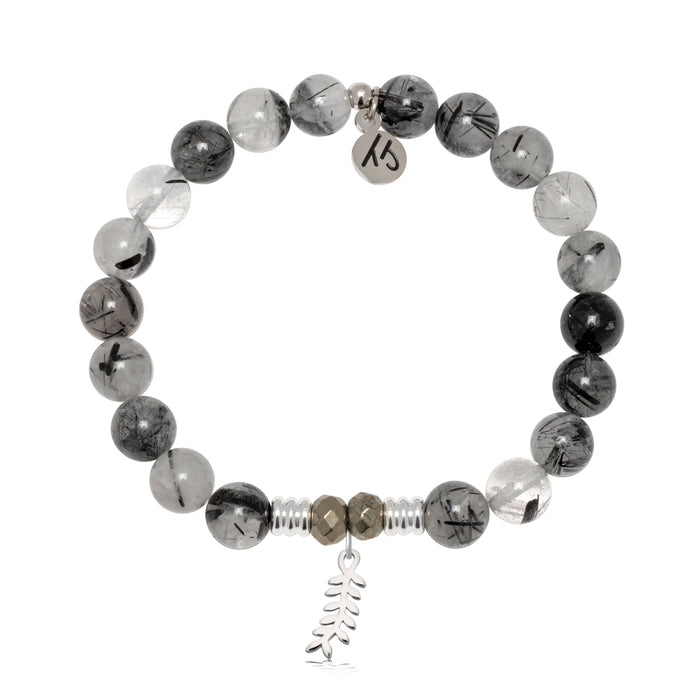 Rutilated Quartz Gemstone Bracelet with Olive Branch Sterling Silver Charm