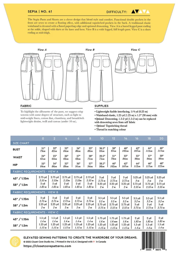 Sepia Pants & Shorts - By Closet Core Patterns