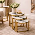 Set of 3 Marble Nesting Tables | Luxury Gold Stainless-Steel Design with White and Black Marble Top