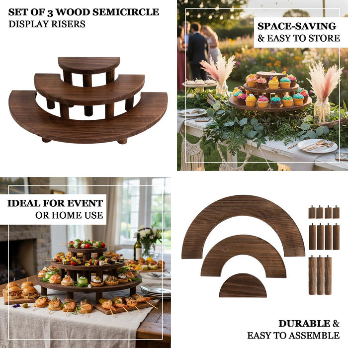 Set of 3 wood semicircle display risers for event or home use