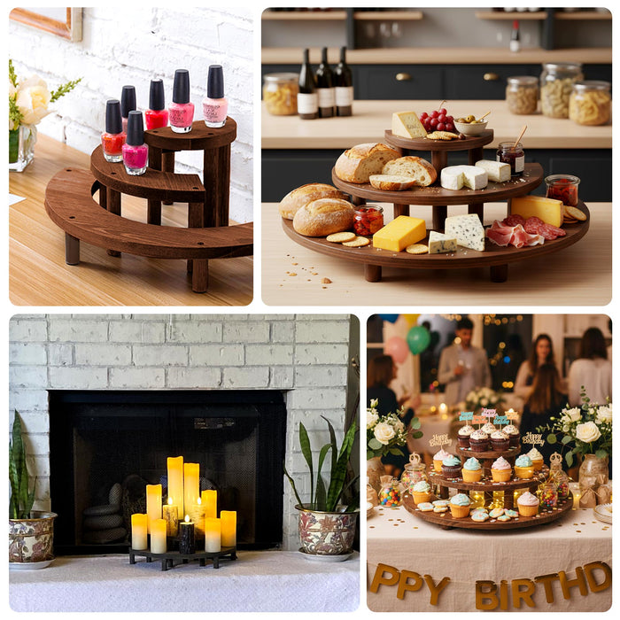 Wooden serving platter with snacks and drinks for a celebration.