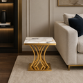 Side Table for Living Room | Modern Luxury Gold End Table with Marble Top | Elegant Marble Side Table