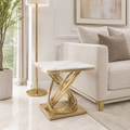 Side Table for Living Room | Modern Luxury Gold End Table with Marble Top | Elegant Marble Side Table