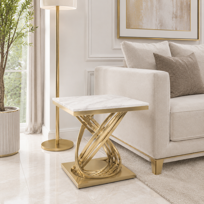 Side Table for Living Room | Modern Luxury Gold End Table with Marble Top | Elegant Marble Side Table