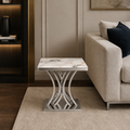 Side Table for Living Room | Modern Luxury Silver End Table with Marble Top | Elegant Marble Side Table