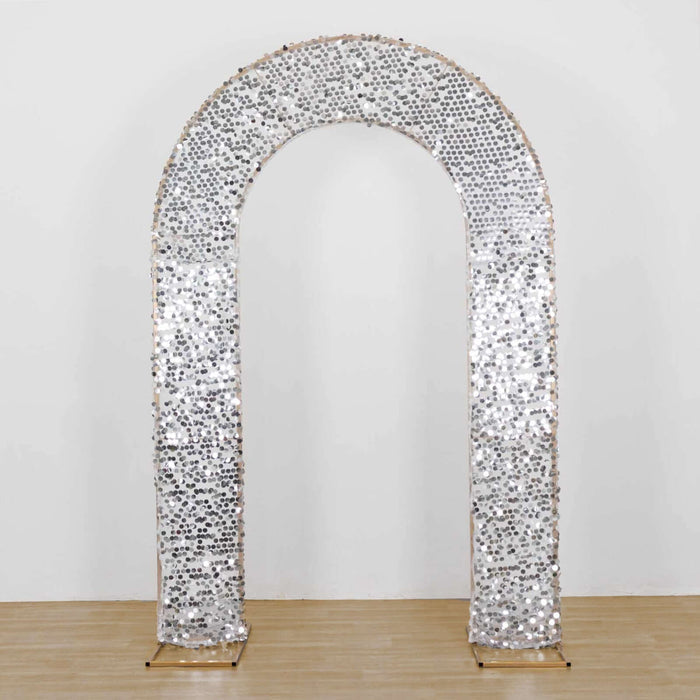 Silver sequin archway decoration for events and celebrations