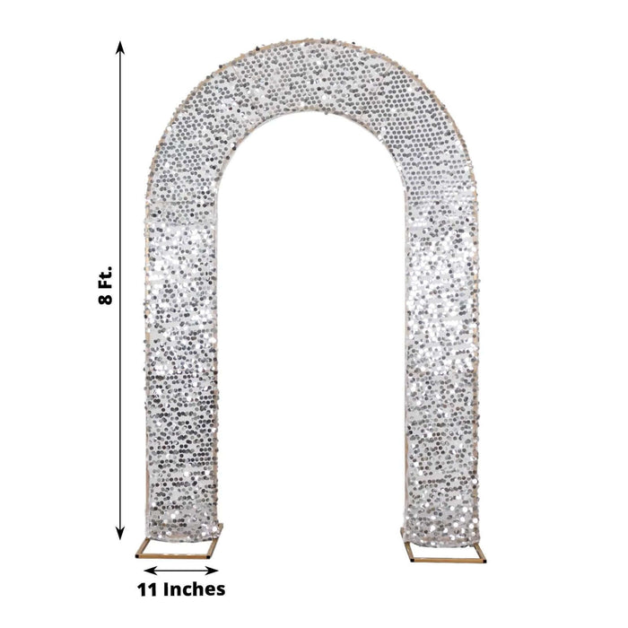 Silver sequin wedding arch, 8 ft tall and 11 inches wide.