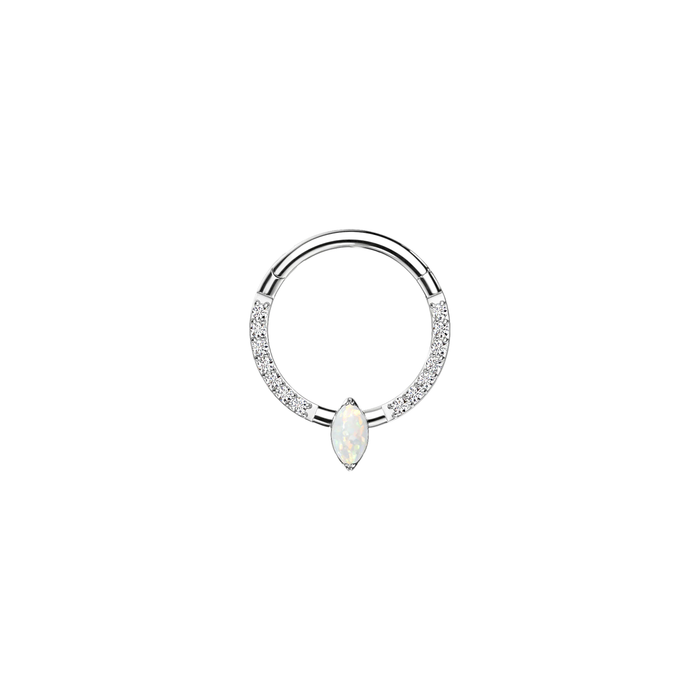 Silver Titanium Opal Marquise Hinged Ring 10mm / Silver / White Opal Hinged Ring