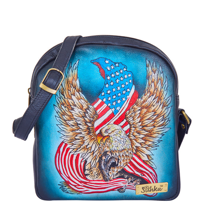 Women's eagle motif genuine leather slim crossbody bag for daily use