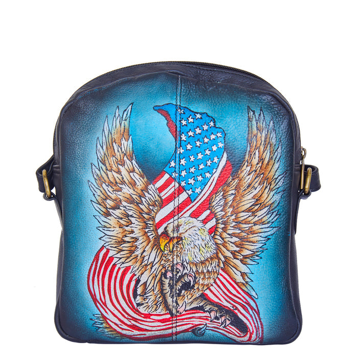 Women's eagle motif genuine leather slim crossbody bag for daily use-back view