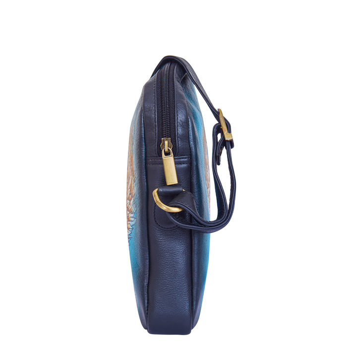 Women's eagle motif genuine leather slim crossbody bag for daily use-side view