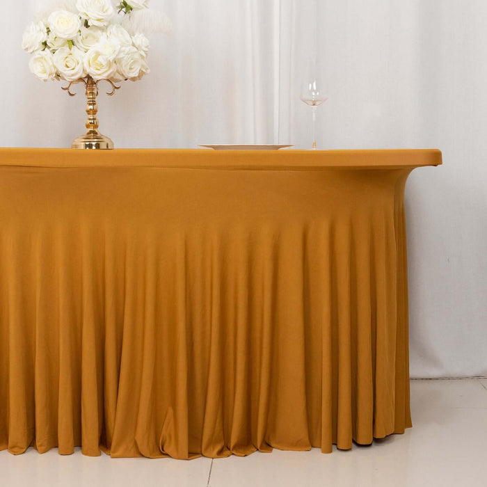 Stylish mustard tablecloth draping elegantly over a table.