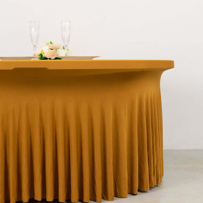 Elegant mustard tablecloth with pleats, styled for a sophisticated dining setting.