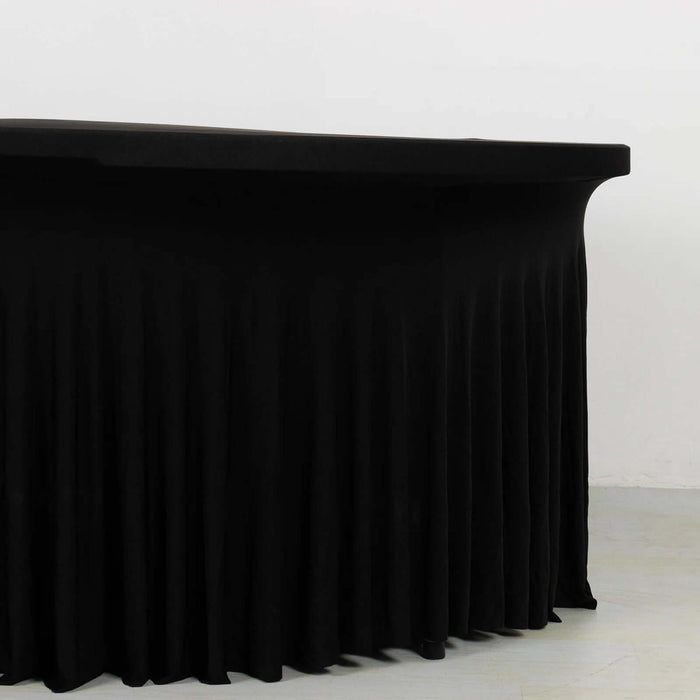 Black table with pleated skirt for events and gatherings