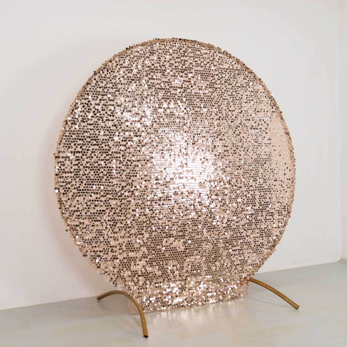 Round sequin backdrop in rose gold with metal stand for photography