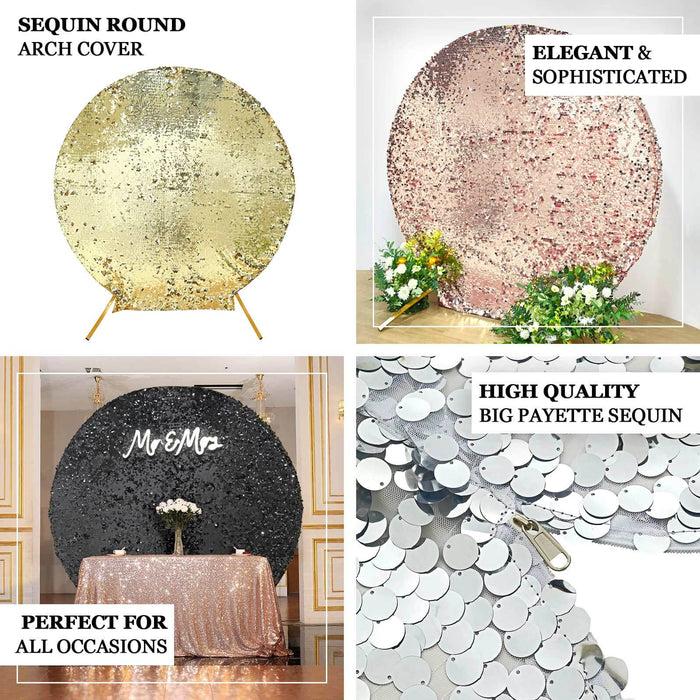 Sequin round arch cover for events, elegant and sophisticated design.