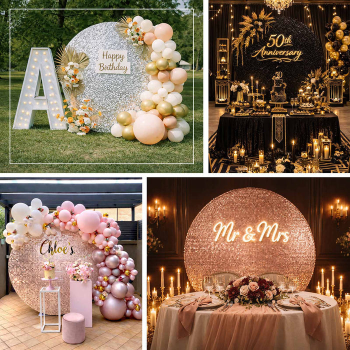 Event backdrops with balloons and decorations for birthdays and anniversaries.