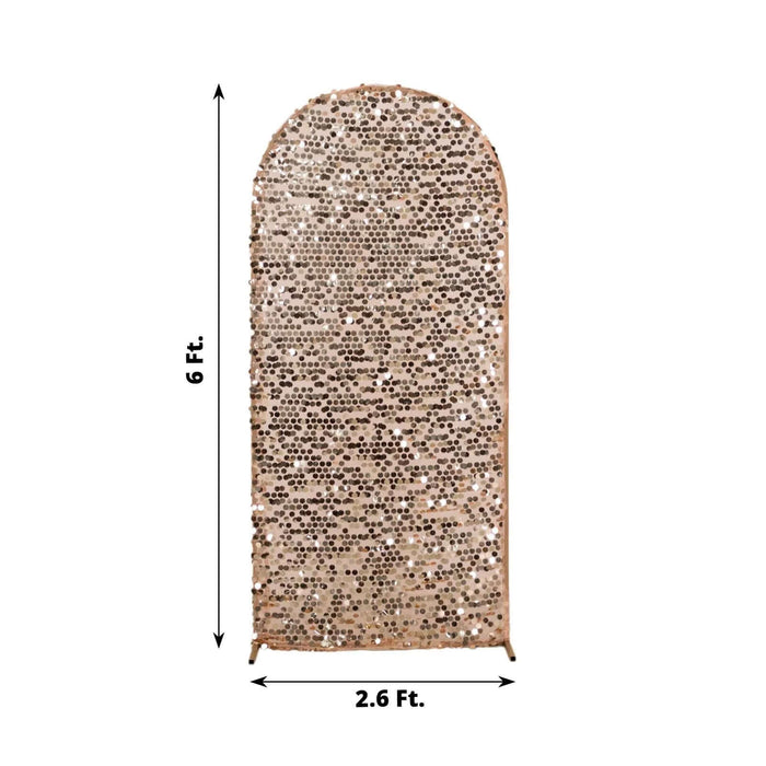 Gold sequin arch backdrop, 6 ft x 2.6 ft, perfect for events and photography.