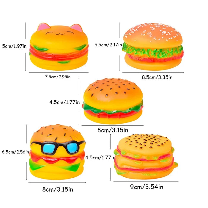 Squeaky Hamburger Dog Toy - Chew Toy for Teeth Cleaning & Molar Care, Interactive Squeaking Pet Toy, Happy Tails Pet Shop Store
