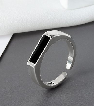 Sterling Silver Black Ring with Cool Wind Design