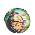Women’s butterfly hand-painted leather oval crossbody bag for everyday use and travel, stylish crossbody sling bag