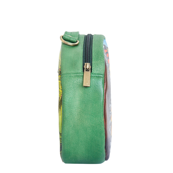 Women’s butterfly hand-painted leather oval crossbody bag for everyday use and travel, stylish crossbody sling bag-side view