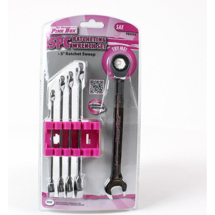 The Original Pink Box PB5SAE The Original 5 Pc Ratcheting Wrench Set Standard, Silver